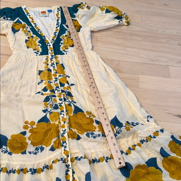 Farm Rio-Puff-Sleeve Printed Midi Dress-Floral-Boho-Festival-S - Picture 7 of 12